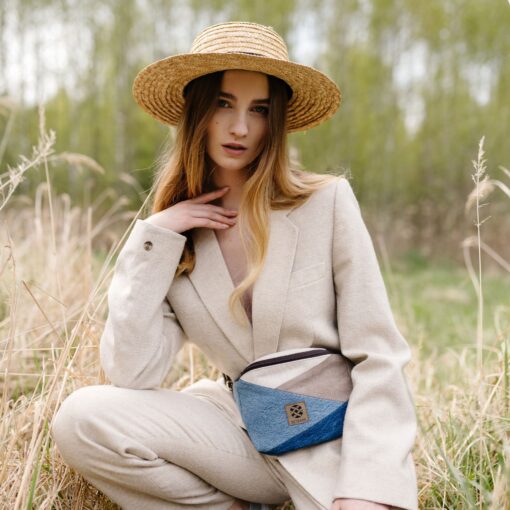 nerka patchworkowa beżowo niebieska z materiałów z drugiej ręki