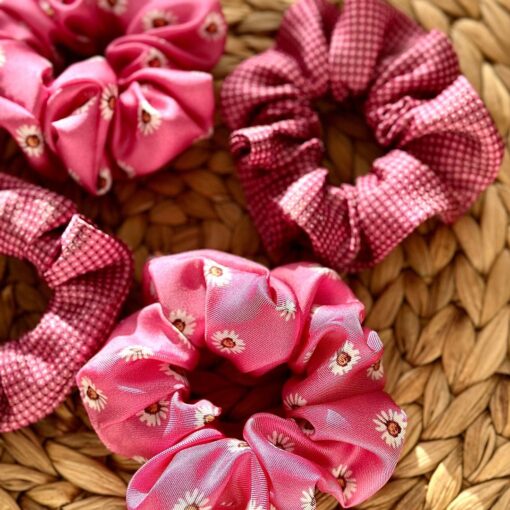 jedwabne gumki do włosów z recyklingu różowe